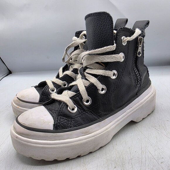 Converse Chuck Taylor All Star Lugged Lift Kids Size 1.5 Black White Shoes Zip - Picture 4 of 9